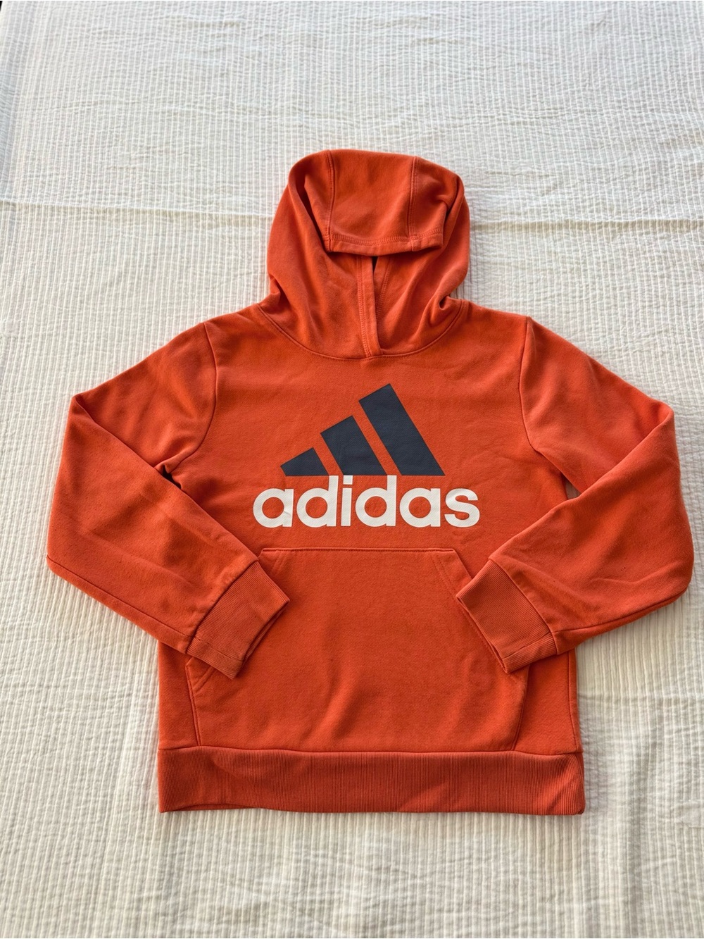 Adidas Orange Hoodie with Navy Logo - Men's for Kids Small Size
